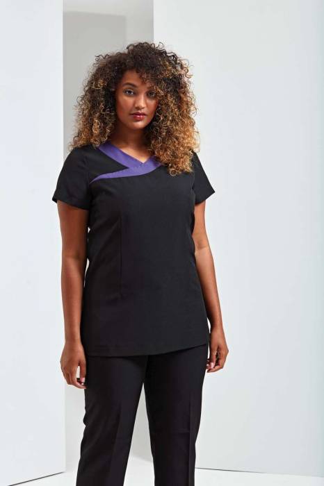 ‘IVY’ BEAUTY AND SPA TUNIC - Black/Strawberry Red, #000000/#EC2C35<br><small>UT-pr691bl/sr-2xl</small>