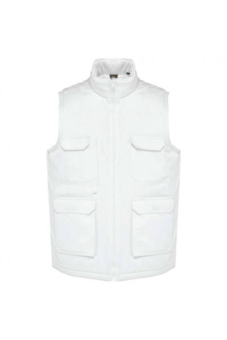 UNISEX PADDED MULTI-POCKET POLYCOTTON VEST - White, #ECECFC<br><small>UT-wk607wh-s</small>