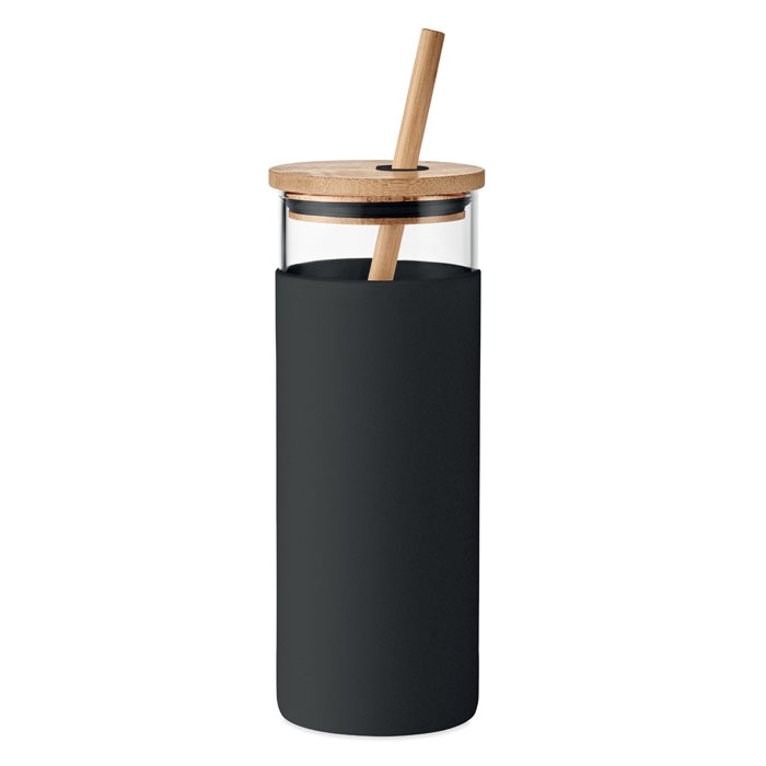 Strass Üveg pohár bambusz fedél 450ml - fekete<br><small>MI-MO6352-03</small>