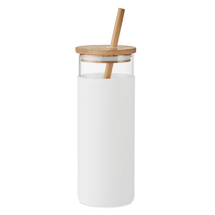 Strass Üveg pohár bambusz fedél 450ml - fehér<br><small>MI-MO6352-06</small>
