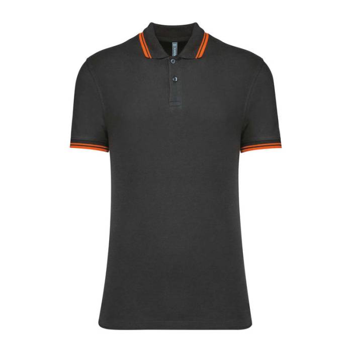 Men`S 2 Striped Short Sleeved Poloshirt - Dark Grey/Orange<br><small>EA-KA272DG-OR-2XL</small>