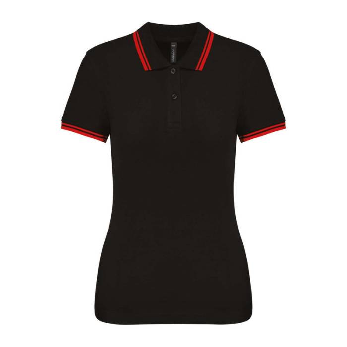 Ladie`S 2 Striped Short Sleeved Poloshirt - Black/Red<br><small>EA-KA273BL-RE-2XL</small>