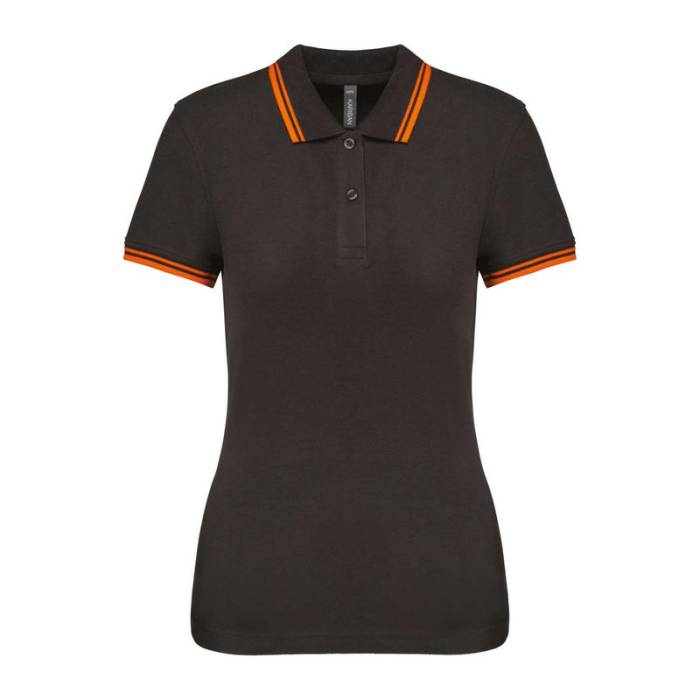 Ladie`S 2 Striped Short Sleeved Poloshirt - Dark Grey/Orange<br><small>EA-KA273DG-OR-L</small>