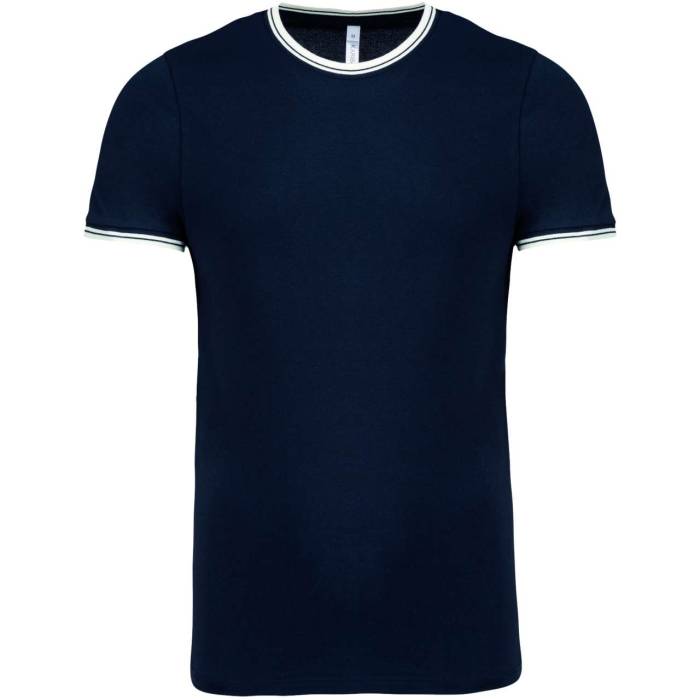 Men`S Piqué Knit Crew Neck T-Shirt - Navy/Off White<br><small>EA-KA373NV/OWH-L</small>