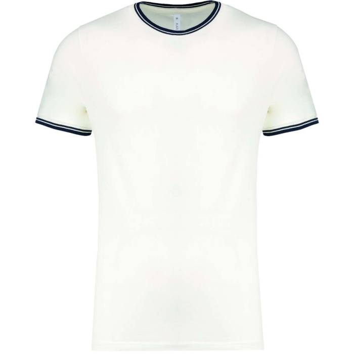 Men`S Piqué Knit Crew Neck T-Shirt - Off White/Navy<br><small>EA-KA373OWH/NV-3XL</small>