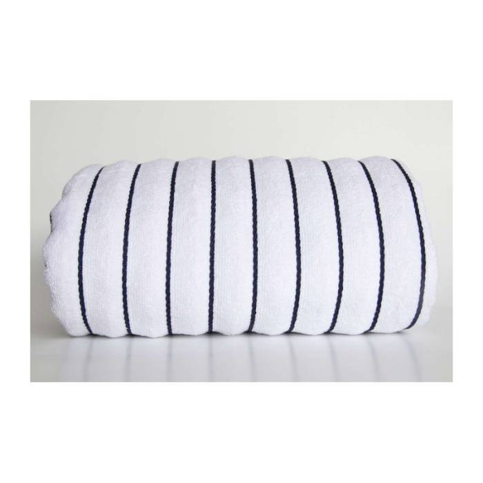 BEACH STRIPED TOWEL - White/Navy<br><small>EA-OL2000WH/NV-90X180</small>