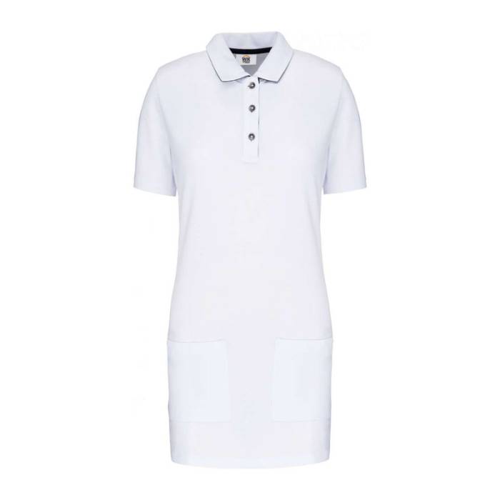 LADIES’ SHORT-SLEEVED LONGLINE POLO SHIRT - White/Navy<br><small>EA-WK209WH/NV-2XL</small>