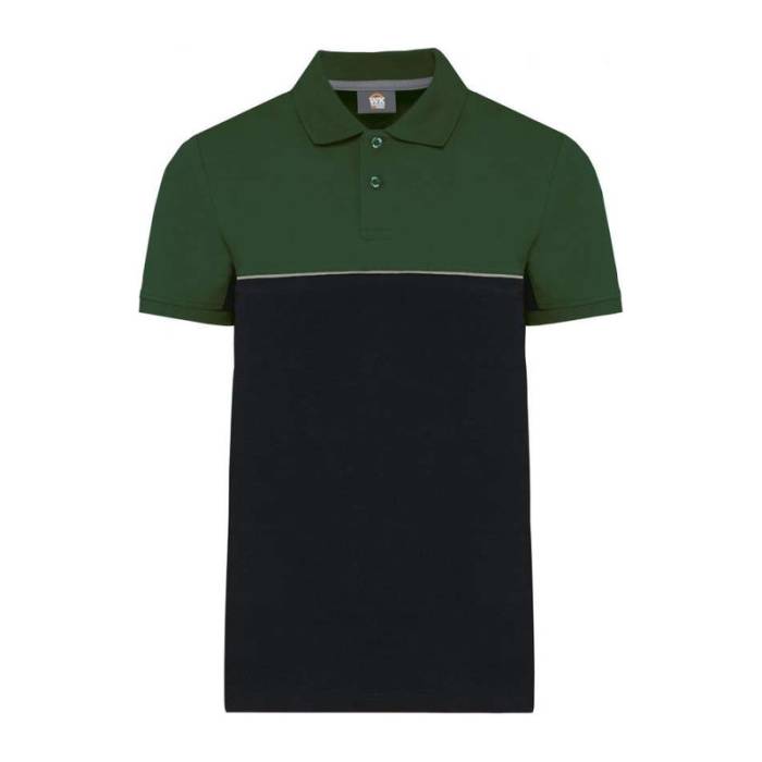 UNISEX ECO-FRIENDLY TWO-TONE SHORT SLEEVE POLO SHI - Black/Forest Green<br><small>EA-WK210BL/FO-2XL</small>