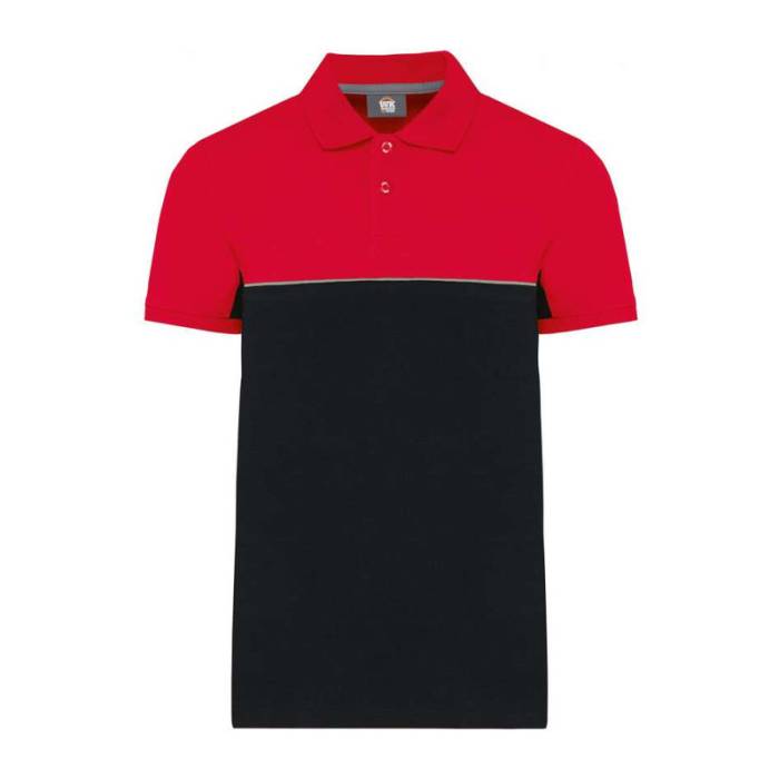 UNISEX ECO-FRIENDLY TWO-TONE SHORT SLEEVE POLO SHI - Black/Red<br><small>EA-WK210BL/RE-4XL</small>