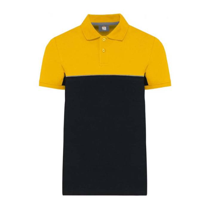 UNISEX ECO-FRIENDLY TWO-TONE SHORT SLEEVE POLO SHI - Black/Yellow<br><small>EA-WK210BL/YE-2XL</small>