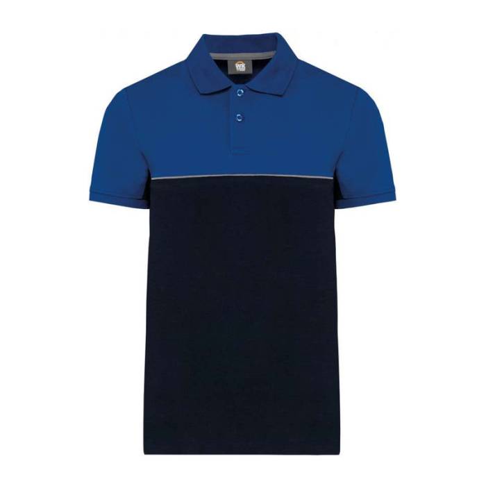 UNISEX ECO-FRIENDLY TWO-TONE SHORT SLEEVE POLO SHI - Navy/Royal Blue<br><small>EA-WK210NV/RO-2XL</small>