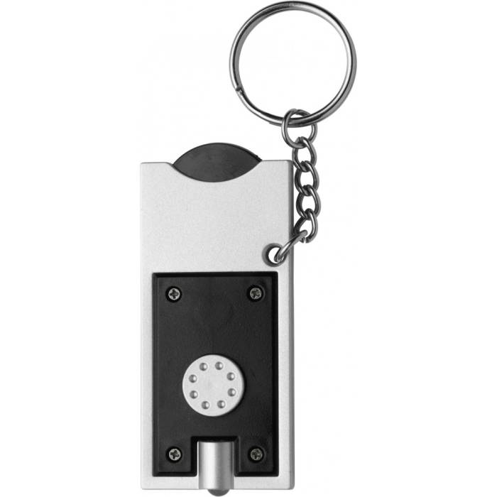 Világítós kulcstartó érmetartóval, ezüst/fekete - ezüst/fekete<br><small>GO-1987-01</small>