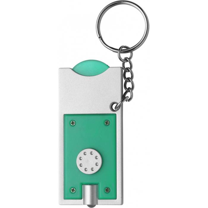 Világítós kulcstartó érmetartóval, ezüst/zöld - ezüst/zöld<br><small>GO-1987-29</small>