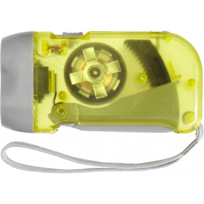 Műanyag dinamós zseblámpa, átlátszó sárga/szürk - átlátszó sárga/szürk<br><small>GO-4532-06</small>