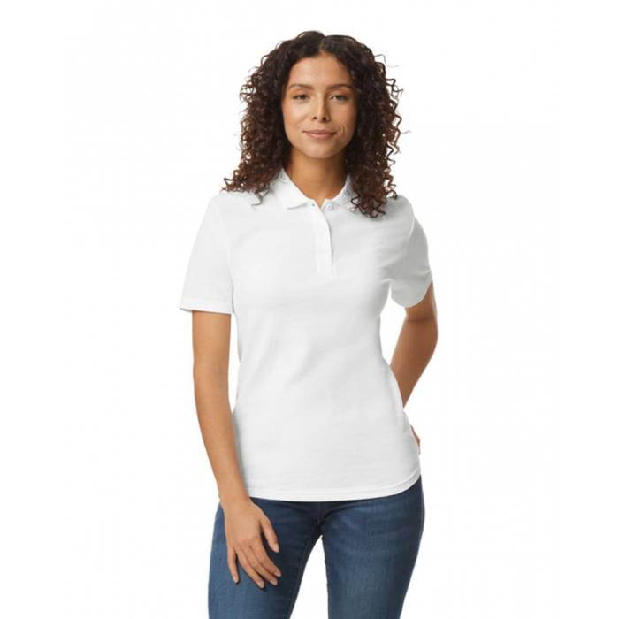 GILDAN SOFTSTYLE(r) női duplapiké póló 3 gombbal, White, S...
