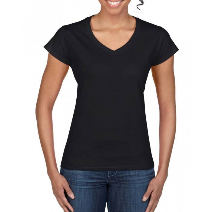 Gildan SoftStyle női V-nyakú póló, Black, S
