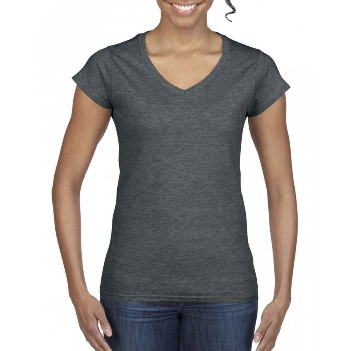Gildan SoftStyle női V-nyakú póló, Dark Heather, XL