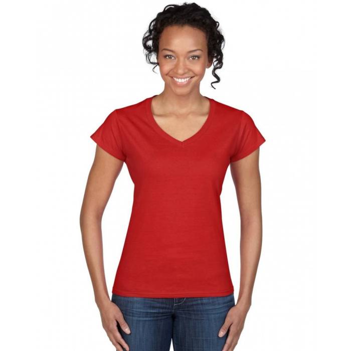 Gildan SoftStyle női V-nyakú póló, Red, L