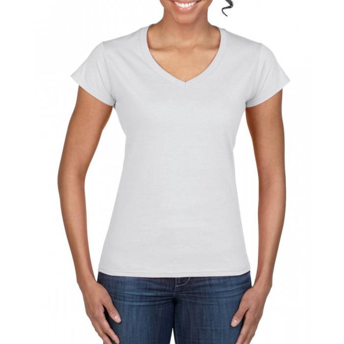 Gildan SoftStyle női V-nyakú póló, White, 2XL