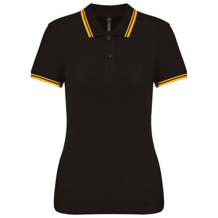 Kariban női rövidujjú galléros póló, Black/Yellow, L