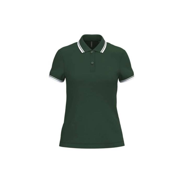 Kariban női rövidujjú galléros póló, Forest Green/White, L - Forest Green/White...<br><small>GO-KA273FO/WH-3</small>