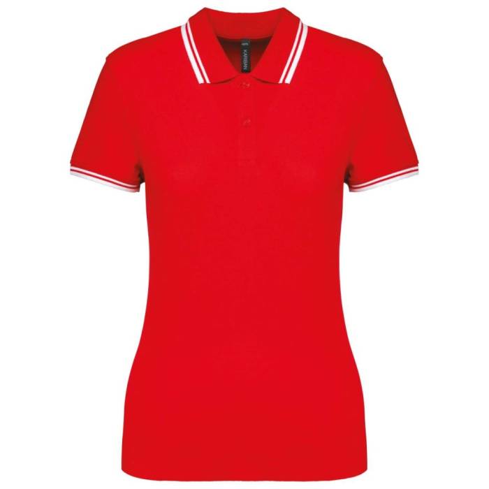 Kariban női rövidujjú galléros póló, Red/White, 2XL