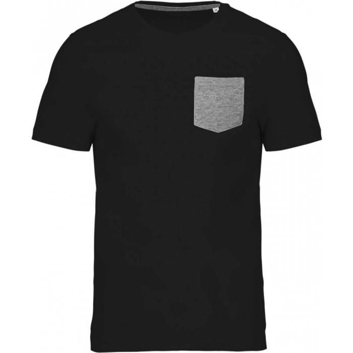 Kariban zsebes póló organikus pamut, Black/Grey Heather, S - Black/Grey Heather...<br><small>GO-KA375BL/GRH-1</small>