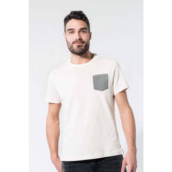 Kariban zsebes póló organikus pamut, Grey Heather/Black, S - Grey Heather/Black...<br><small>GO-KA375GRH/BL-1</small>