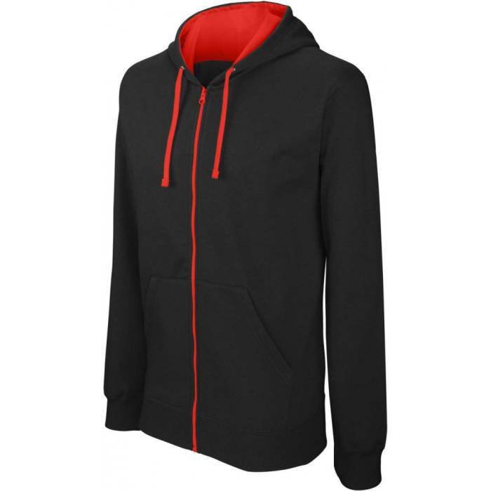 Kariban Contrast férfi kapucnis pulóver, Black/Red, S