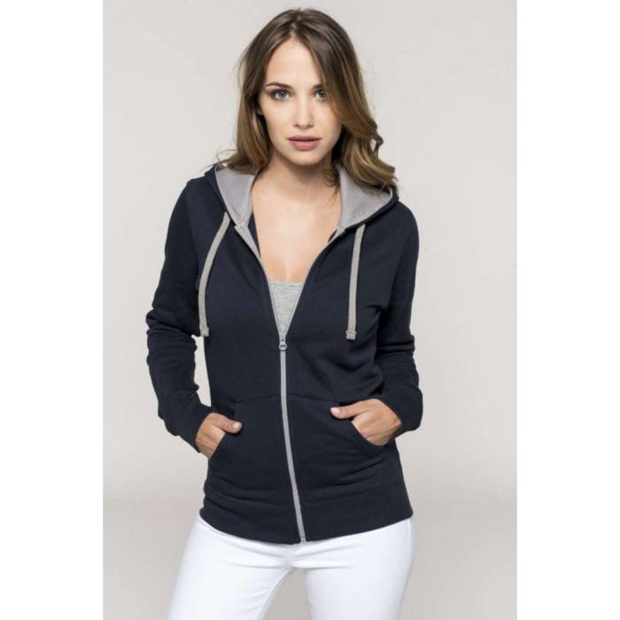 Kariban Contrast női kapucnis pulóver, Oxford Grey/Navy, X...