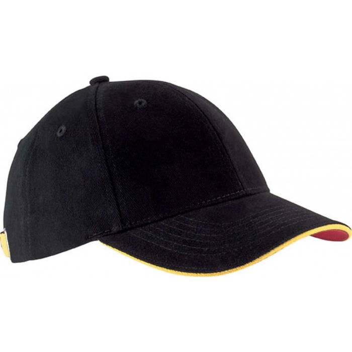 Kup Orlando 6 paneles sapka, Black/Yellow/Red, U - Black/Yellow/Red<br><small>GO-KP011BL/YE/RE-U</small>