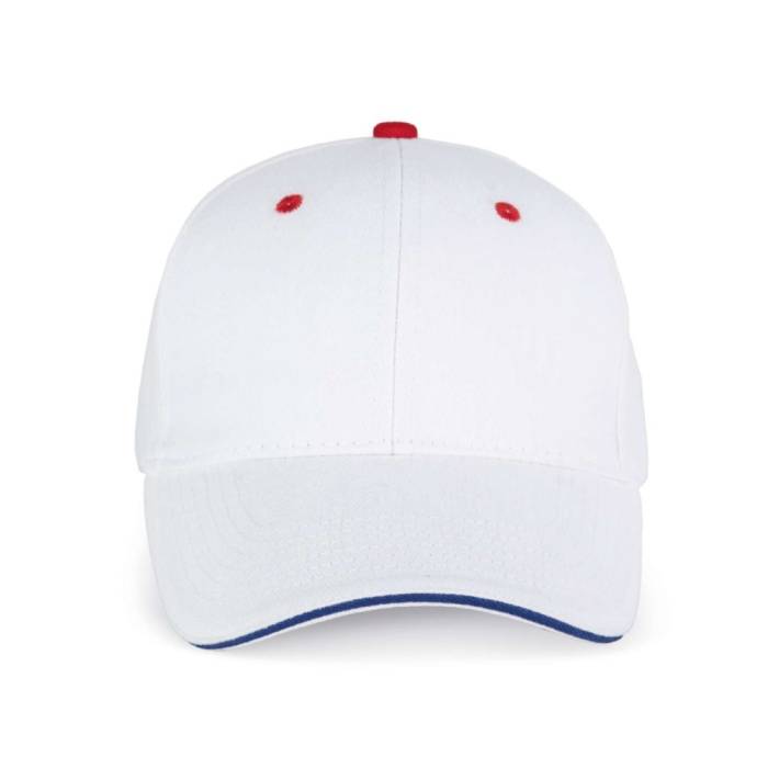 Kup Orlando 6 paneles sapka, White/Royal Blue/Red, U - White/Royal Blue/Red<br><small>GO-KP011WH/RO/RE-U</small>