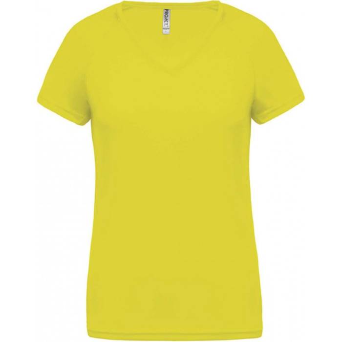 ProAct Női V-nyakú sportpóló, Fluorescent Yellow, XS
