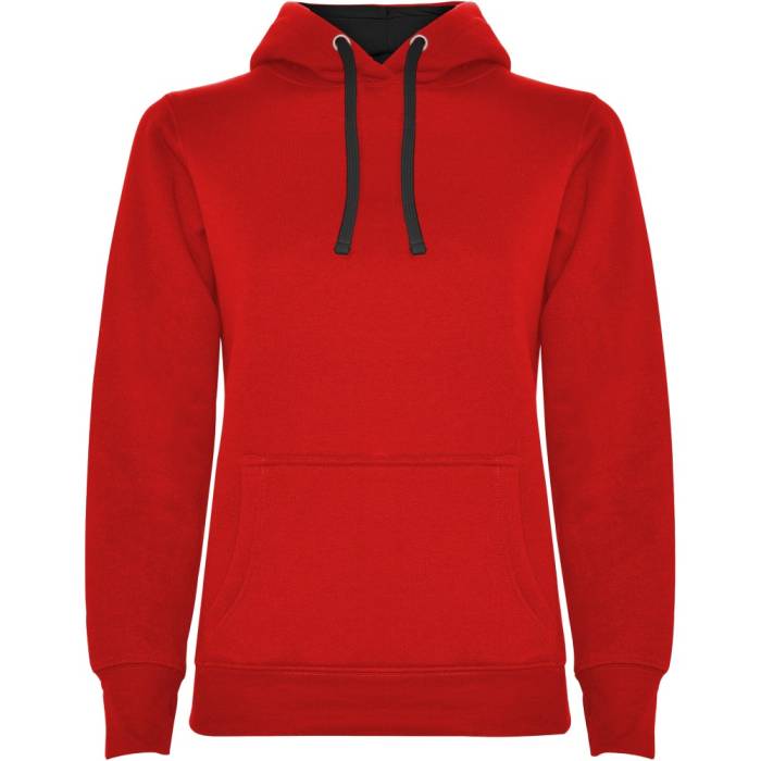Roly Urban női kapucnis pulóver, Red, Solid black, S