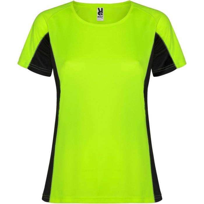 Shanghai rövid ujjú női sportpóló, fluor green, solid blac...