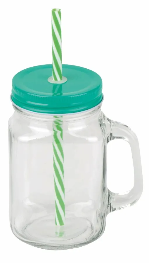 SUMMER DRINK retró üveg szívószálas bögre - átlátszó, zöld<br><small>IN-56-0304456</small>