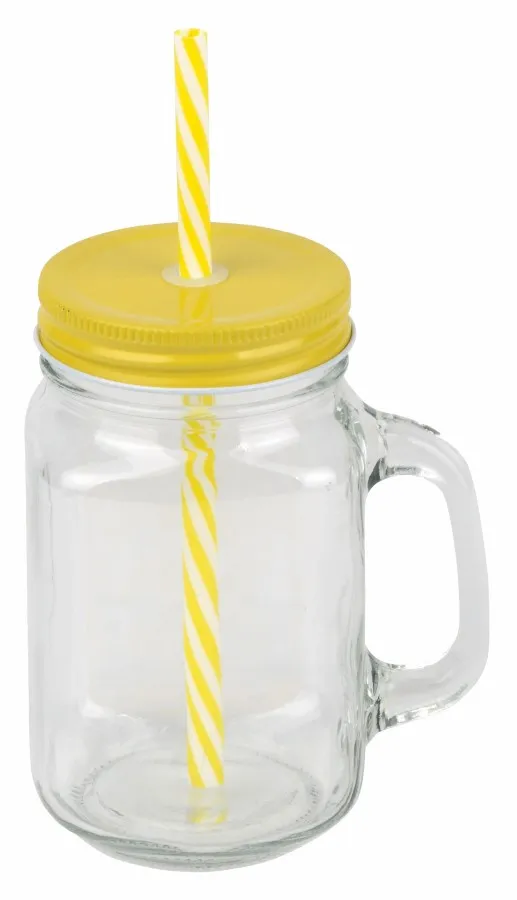 SUMMER DRINK retró üveg szívószálas bögre - átlátszó, sárga<br><small>IN-56-0304457</small>