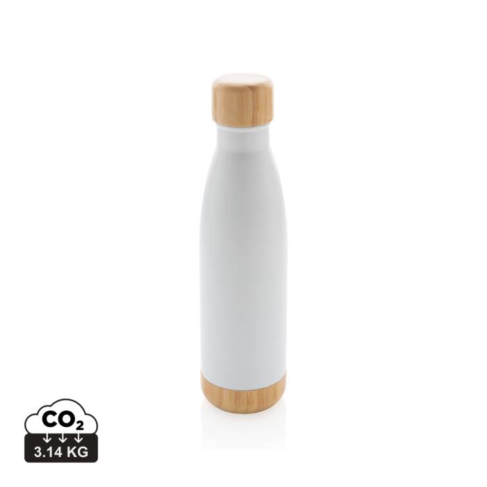 Vákuum rozsdamentes acél palack bambusz alkotóelemekkel - fehér<br><small>XI-P436.793</small>