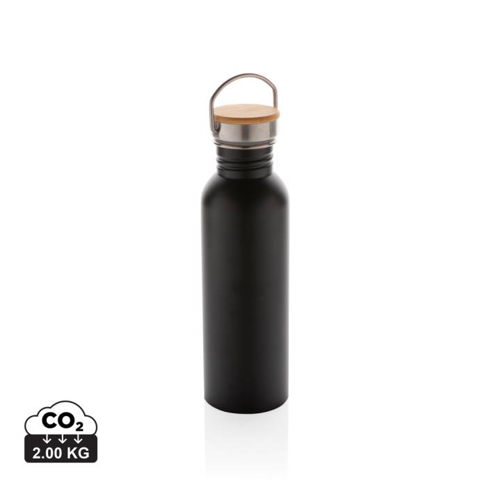 Modern rozsdamentes acél palack bambusz fedéllel - fekete<br><small>XI-P436.831</small>