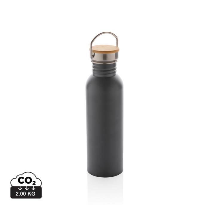 Modern rozsdamentes acél palack bambusz fedéllel - szürke<br><small>XI-P436.832</small>