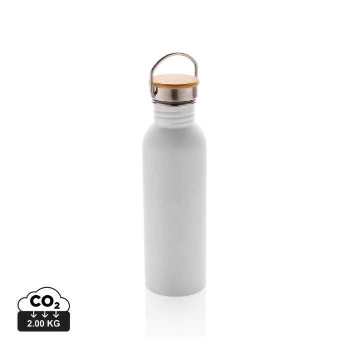 Modern rozsdamentes acél palack bambusz fedéllel - fehér<br><small>XI-P436.833</small>