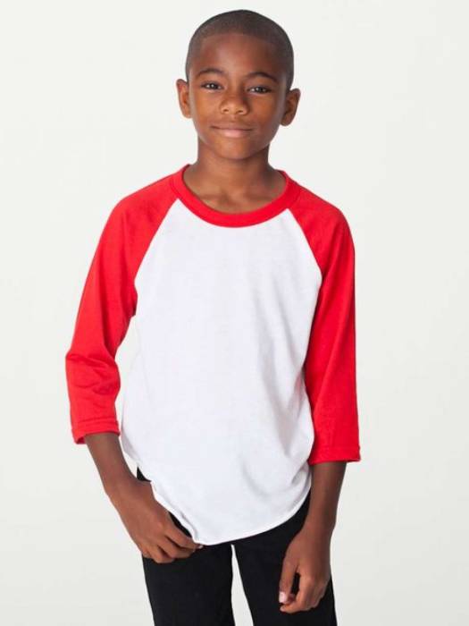 YOUTH 3/4 SLEEVE RAGLAN TEE - White/Red, #FFFFFF/#BA0C2F<br><small>UT-aabb253wh/re-10</small>