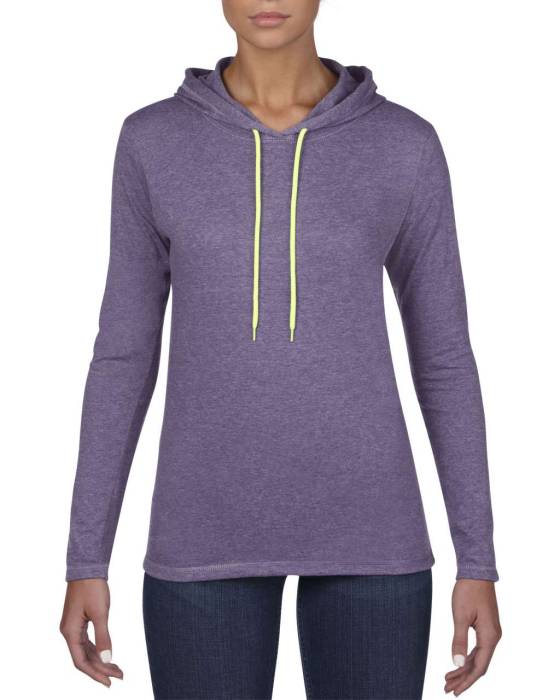 NŐI FASHION BASIC HOSSZÚ UJJÚ KAPUCNIS PÓLÓ - Heather Purple/Neon Yellow, #614B79/#C6D219<br><small>UT-anL887hpu/ny-xl</small>