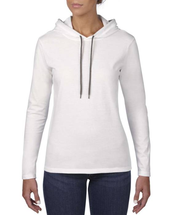 NŐI FASHION BASIC HOSSZÚ UJJÚ KAPUCNIS PÓLÓ - White/Dark Grey, #ffffff/#63666A<br><small>UT-anL887wh/dg-l</small>