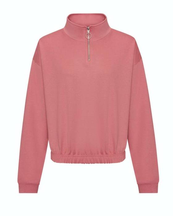 WOMEN`S CROPPED 1/4 ZIP SWEAT - Dusty Rose, #A8628D<br><small>UT-awjh037dur-l</small>