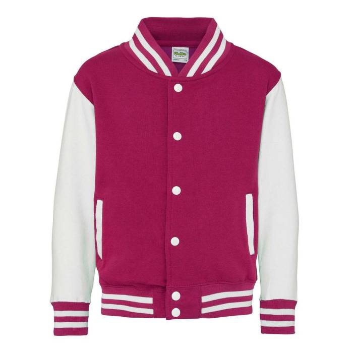KIDS VARSITY JACKET - Hot Pink/White, #CE0F69/#FFFFFF<br><small>UT-awjh043jhpi/wh-12/13</small>