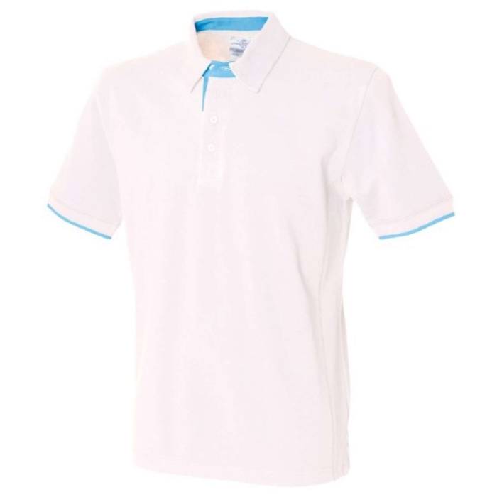 MEN`S CONTRAST POLO SHIRT - White/Sky, #FFFFFF/#6CBBE3<br><small>UT-fr200wh/sk-l</small>