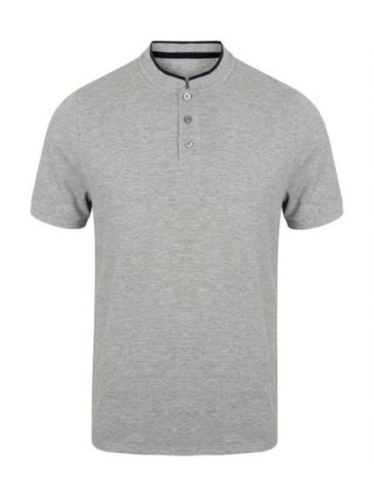 STAND COLLAR STRETCH POLO SHIRT - Heather Grey/Bright Navy, #999999/#003366<br><small>UT-fr244hgr/bnv-2xl</small>