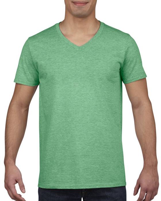 SOFTSTYLE® FELNŐTT V-NYAKÚ PÓLÓ - Heather Irish Green, #00966C<br><small>UT-gi64V00hig-s</small>