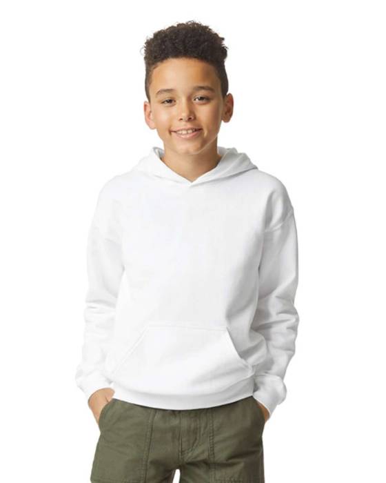 SOFTSTYLE® MIDWEIGHT FLEECE YOUTH HOODIE - White, #FFFFFF<br><small>UT-gibsf500wh-l</small>